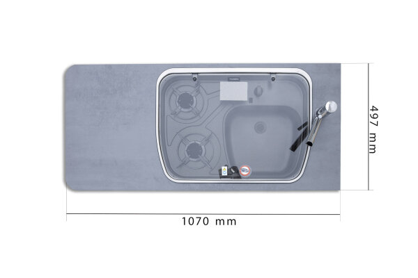 Plan de travail 1448mm pour cuisine avec réchaud à gaz et évier Dometic
