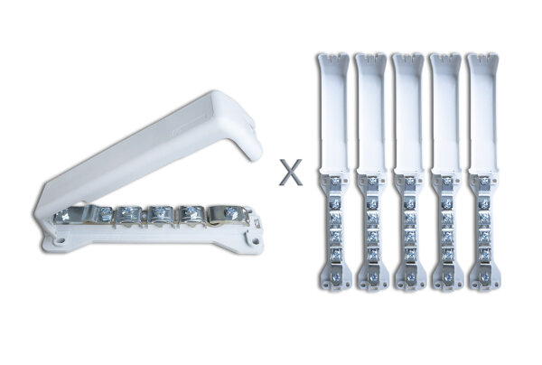 Newlec HPS1 Potentialausgleichsschiene 6×2,5–25 mm² / 1×2,5–6 mm² / 1× Bandeisen – mit Abdeckung